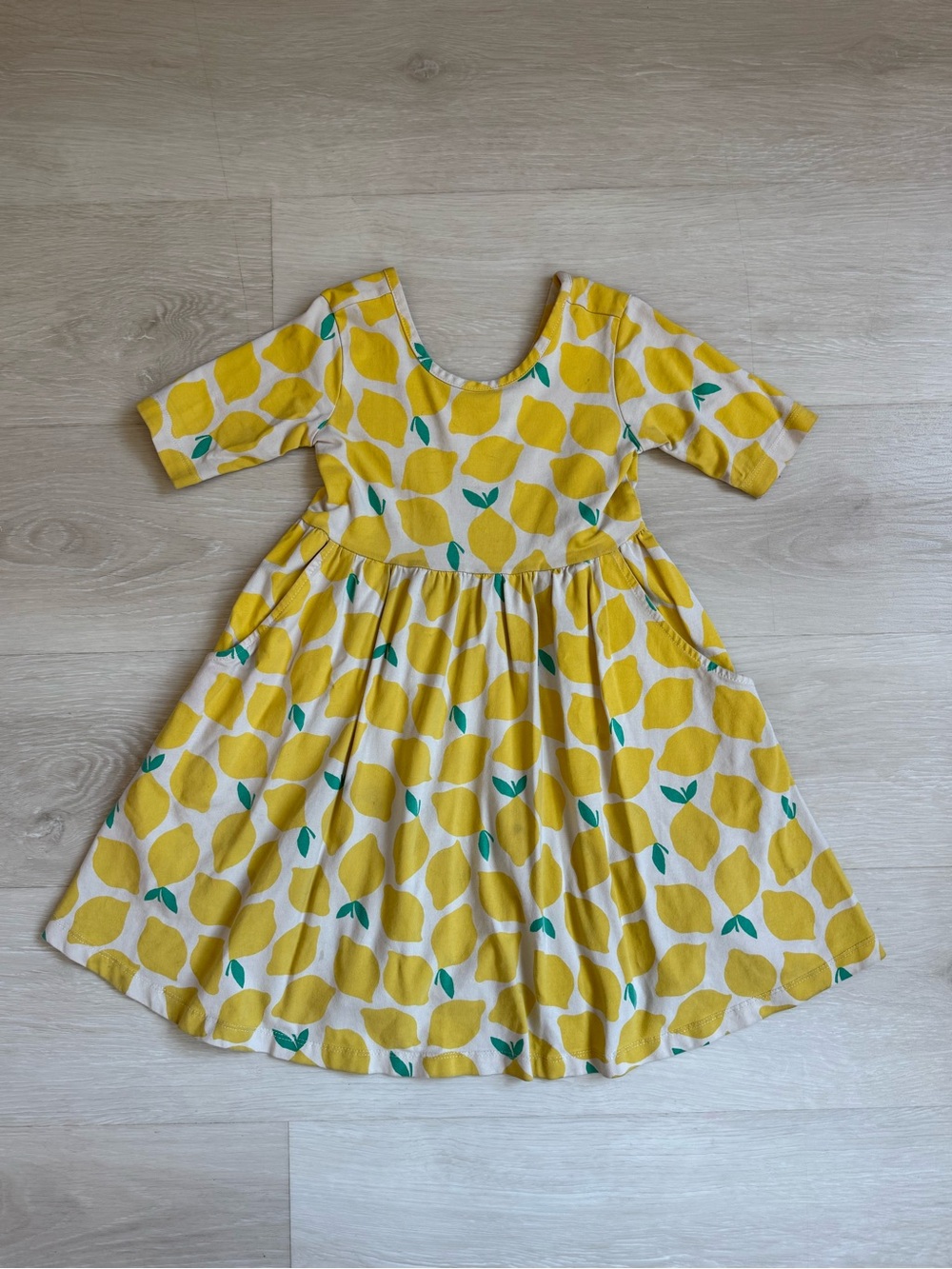 Hanna Anderson Lemon Stand Print Skayer Dress with Pockets Size 5